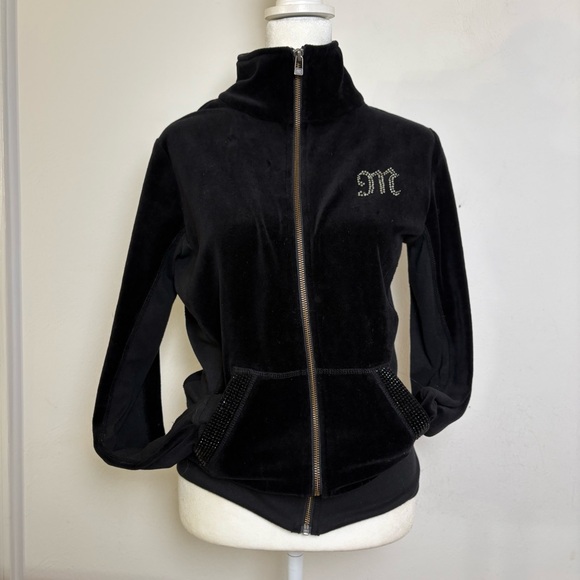 MISS ME Y2K Velvet Velour Track Suit Zip Jacket Rhinestones Bling Flwur-de-Lis S - Picture 12 of 16